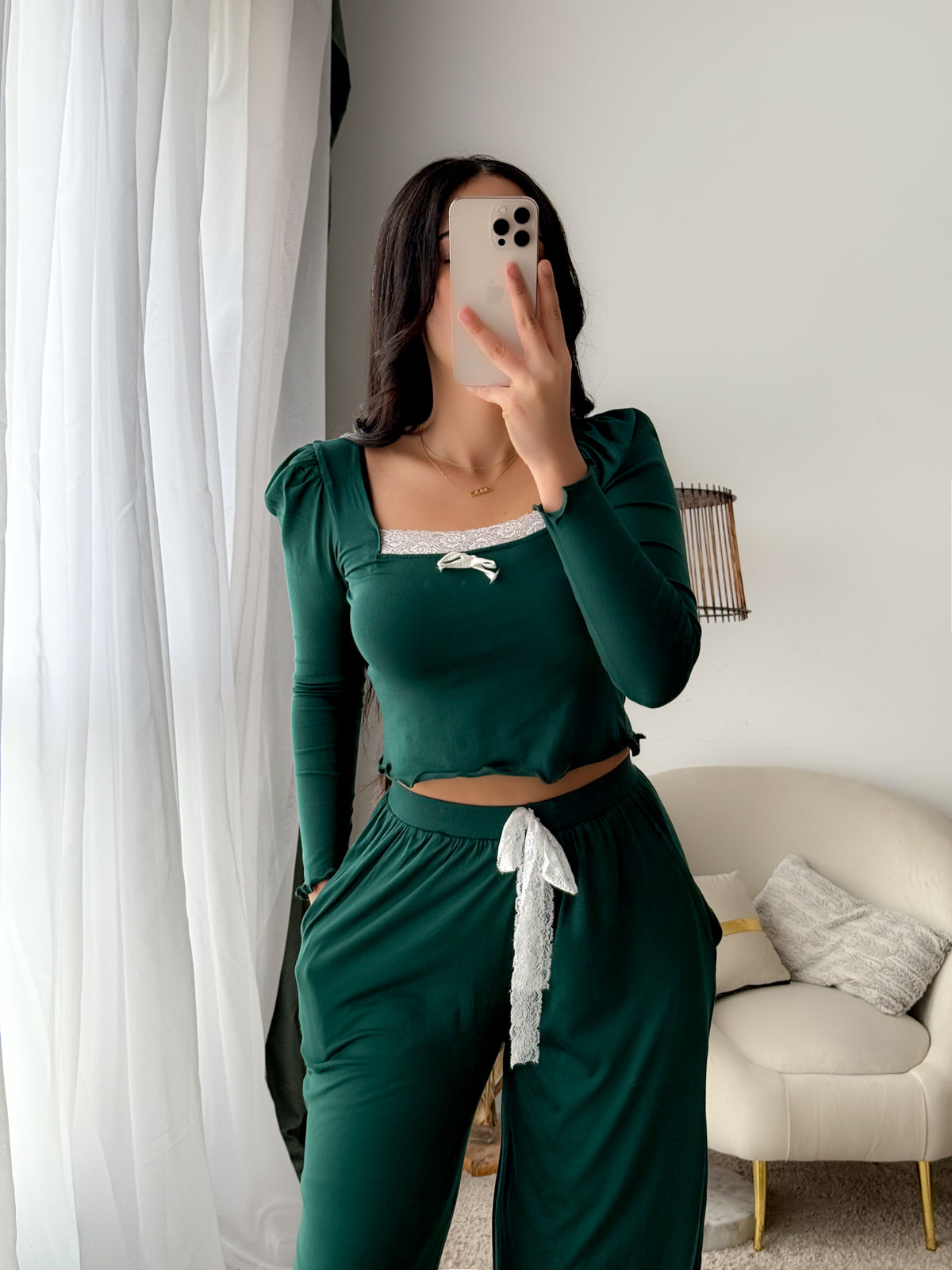 Pyjama crop-top vert femme AMARANTE