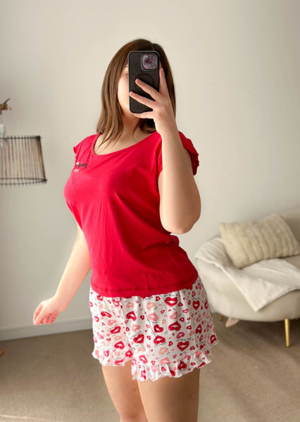 Pyjama femme demi-manche short rouge KISSY