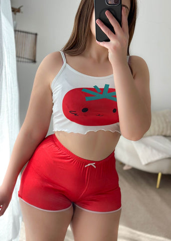 Pyjama crop-top short femme tomato rouge RING