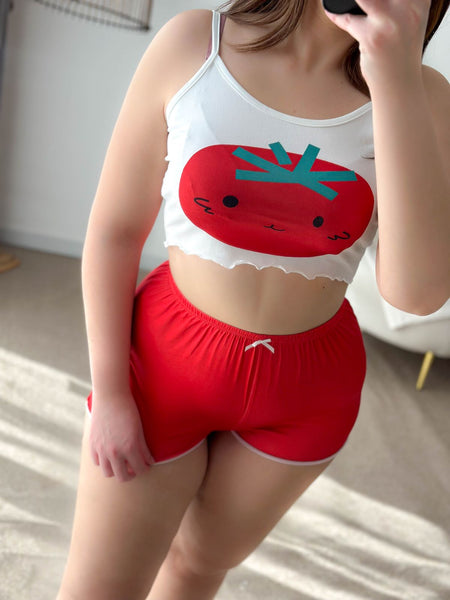 Pyjama crop-top short femme tomato rouge RING
