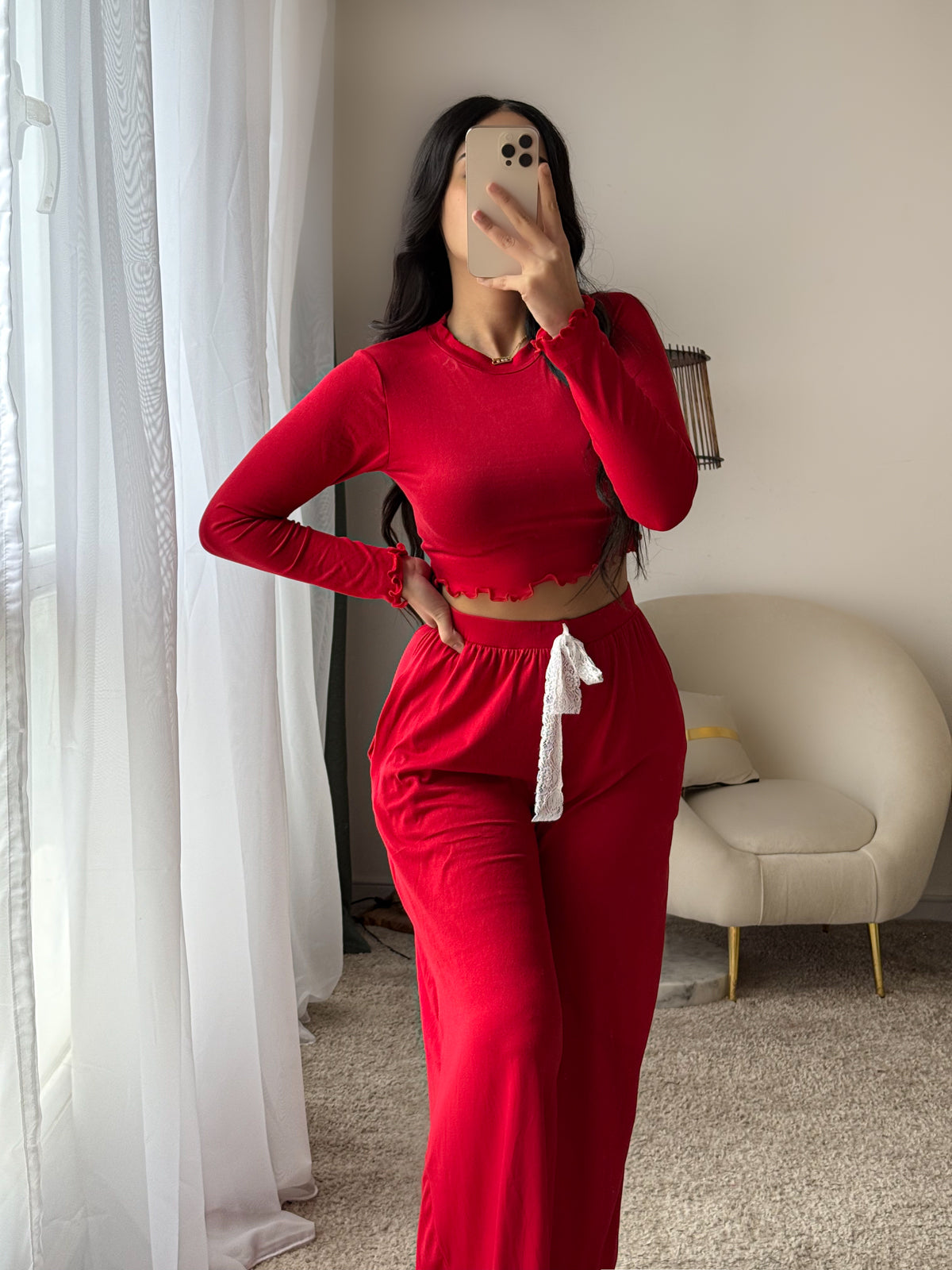 Pyjama crop-top rouge femme LETICIA