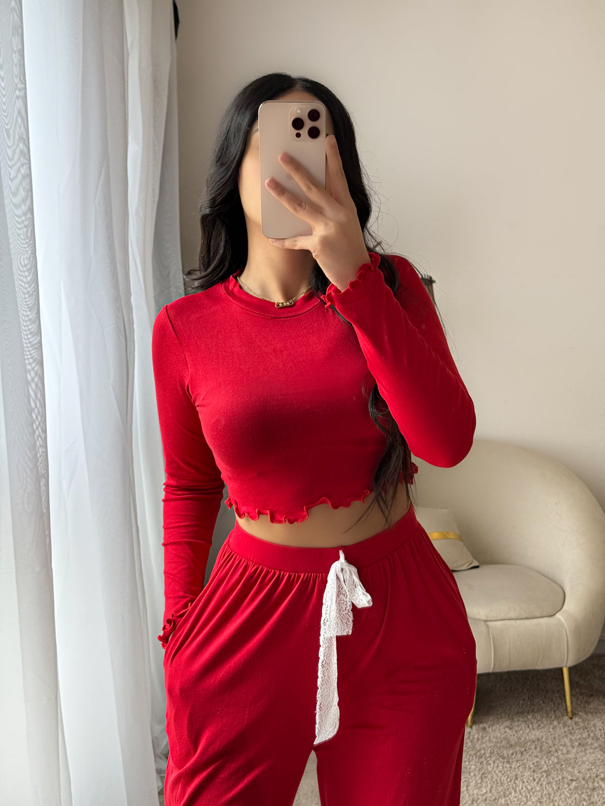 Pyjama crop-top rouge femme LETICIA