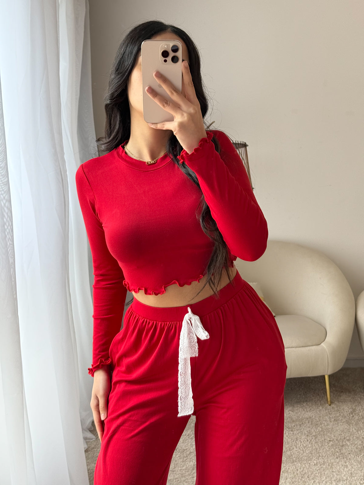 Pyjama crop-top rouge femme LETICIA