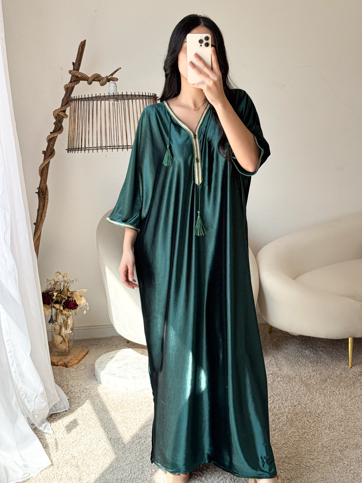 Robe d'hôtesse velours vert SAMAR