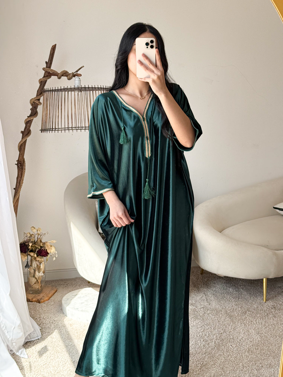 Robe d'hôtesse velours vert SAMAR