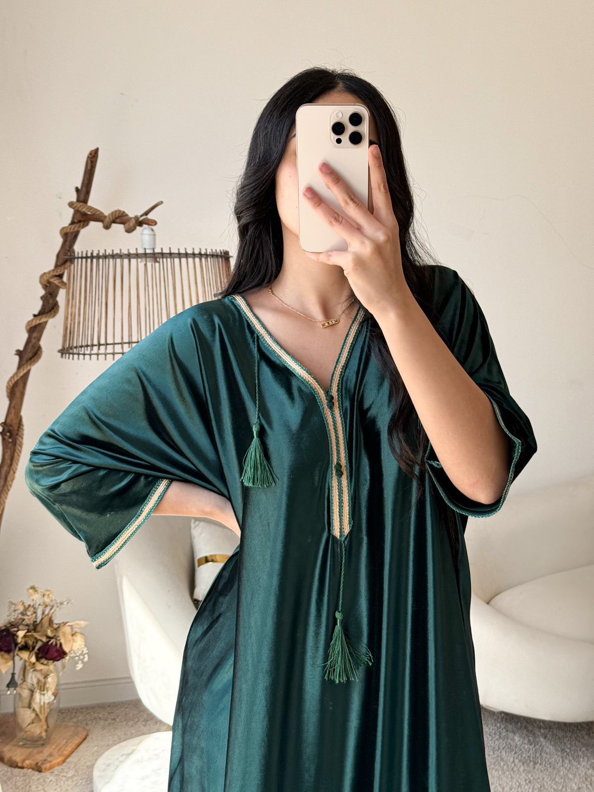 Robe d'hôtesse velours vert SAMAR