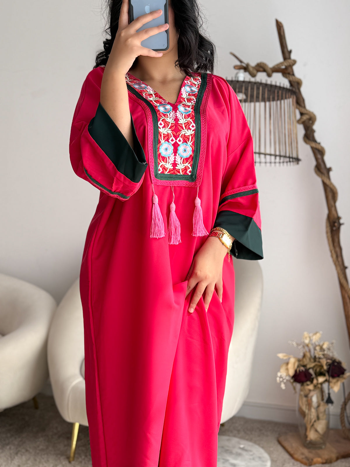 Robe d'hôtesse fushia vert foncé FLORA