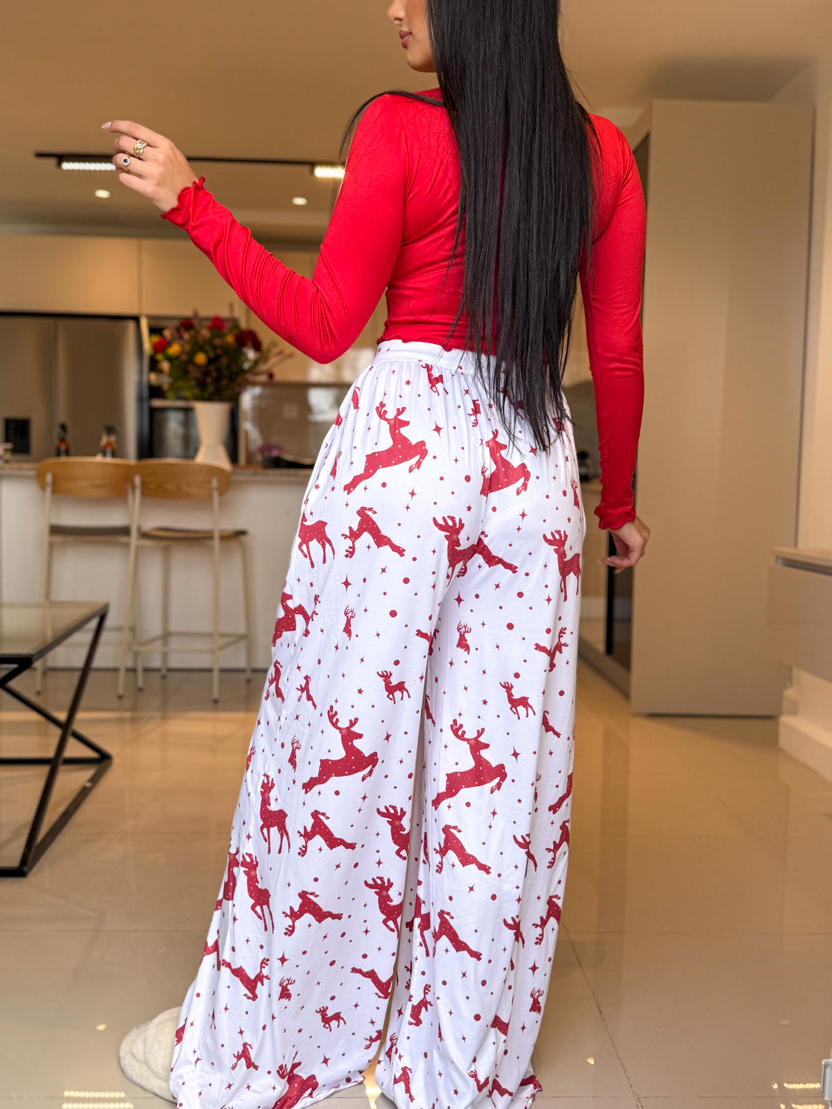 Pyjama crop-top femme rouge motif gazelle ADRIANA