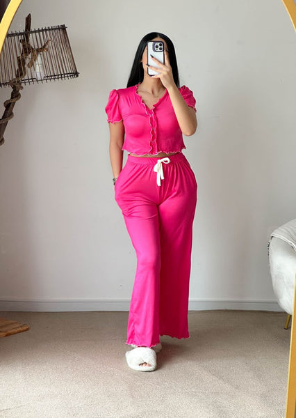 Pyjama crop-top coton rose vif femme LIATRIS