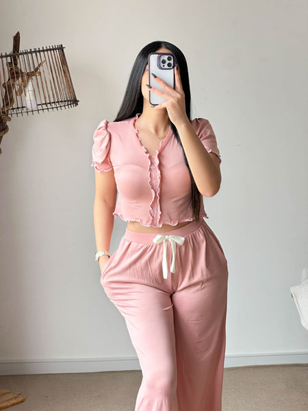 Pyjama crop-top rose clair femme LIATRIS