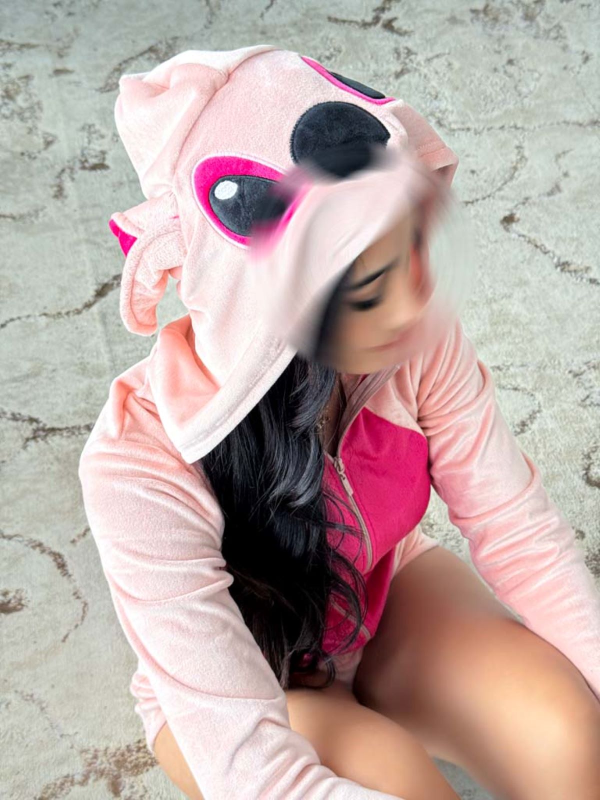 Combishort capuche soft rose STITCH.