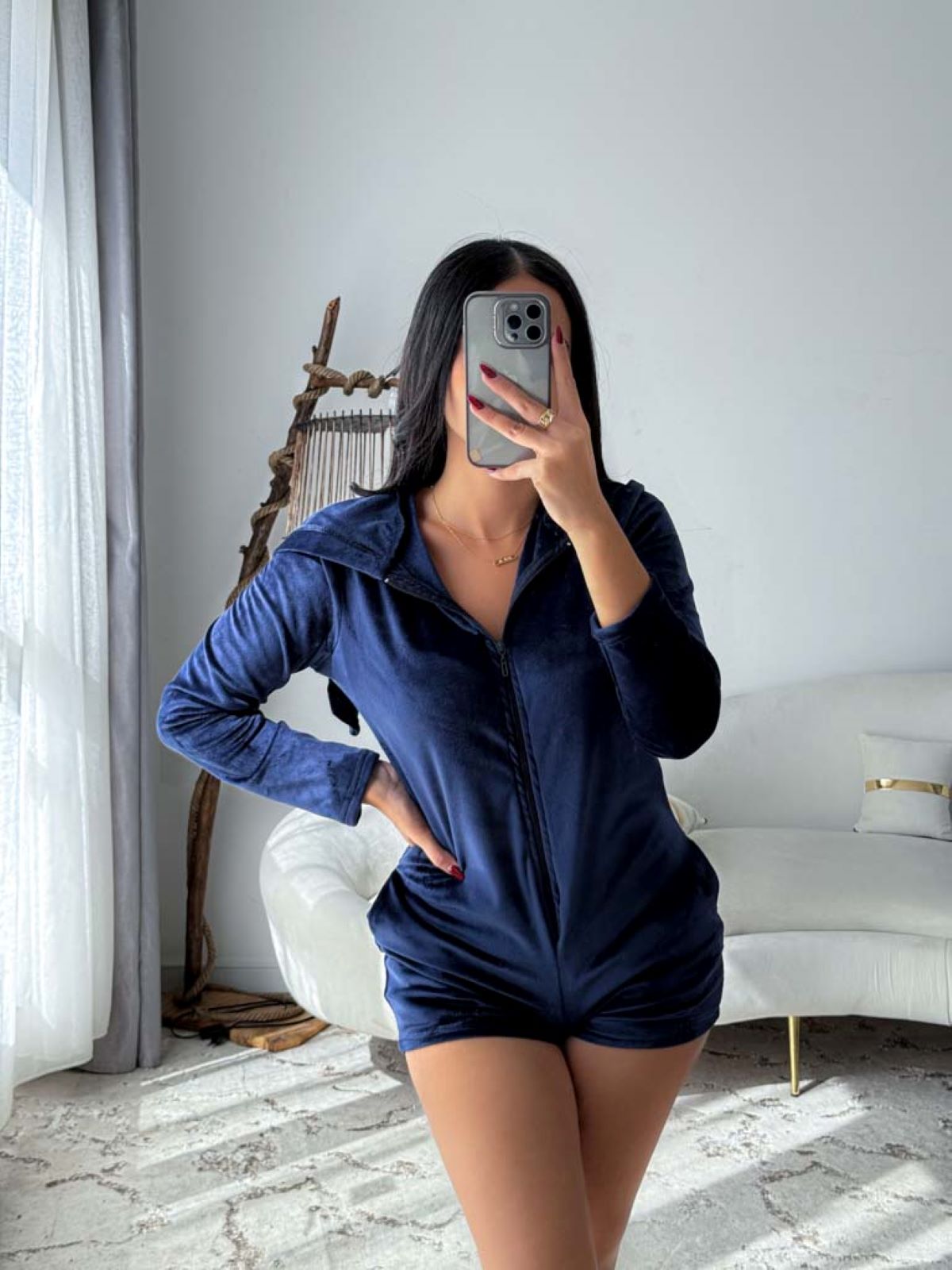 Combishort capuche soft blue foncé LAPINE