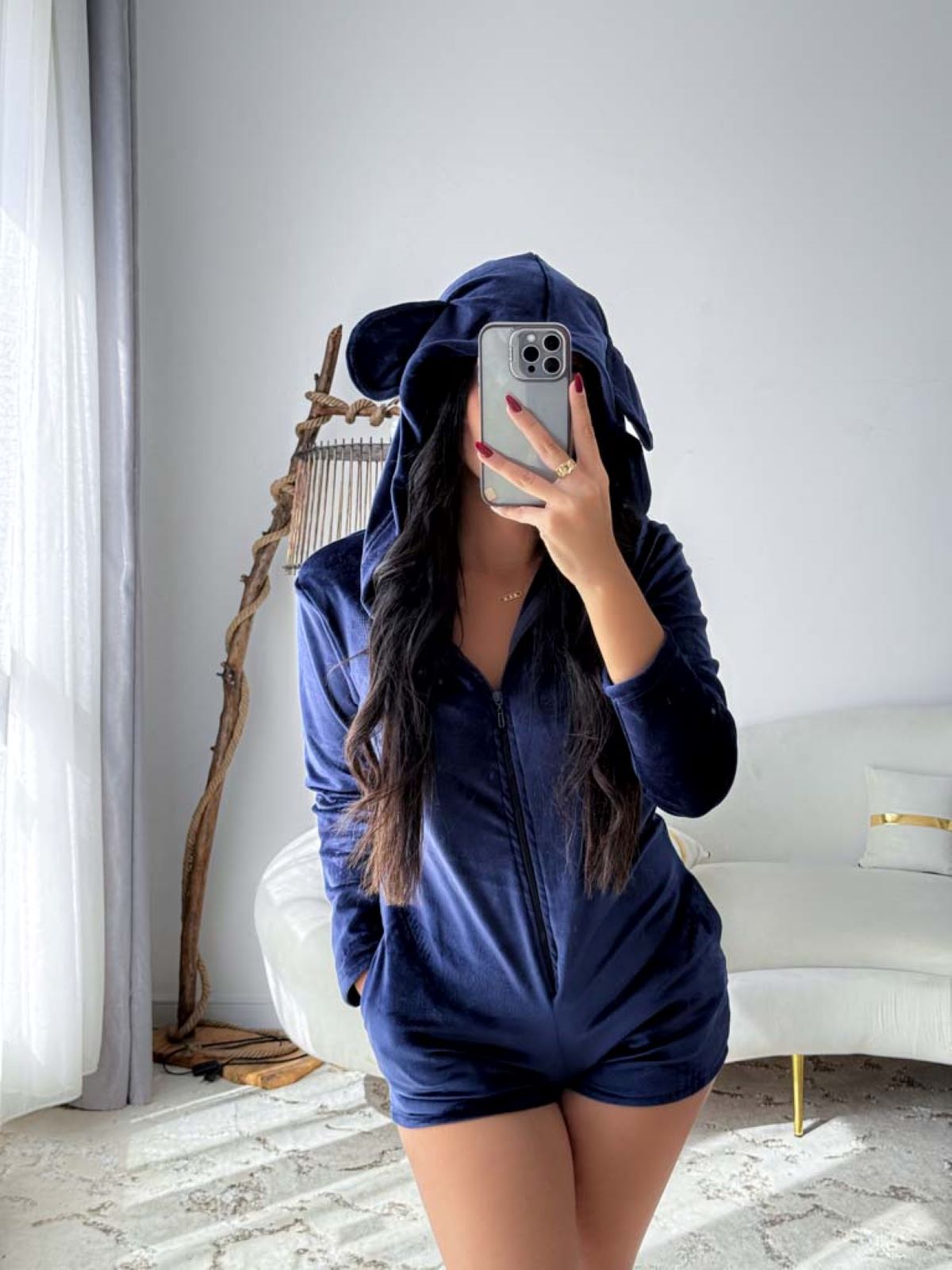 Combishort capuche soft blue foncé LAPINE