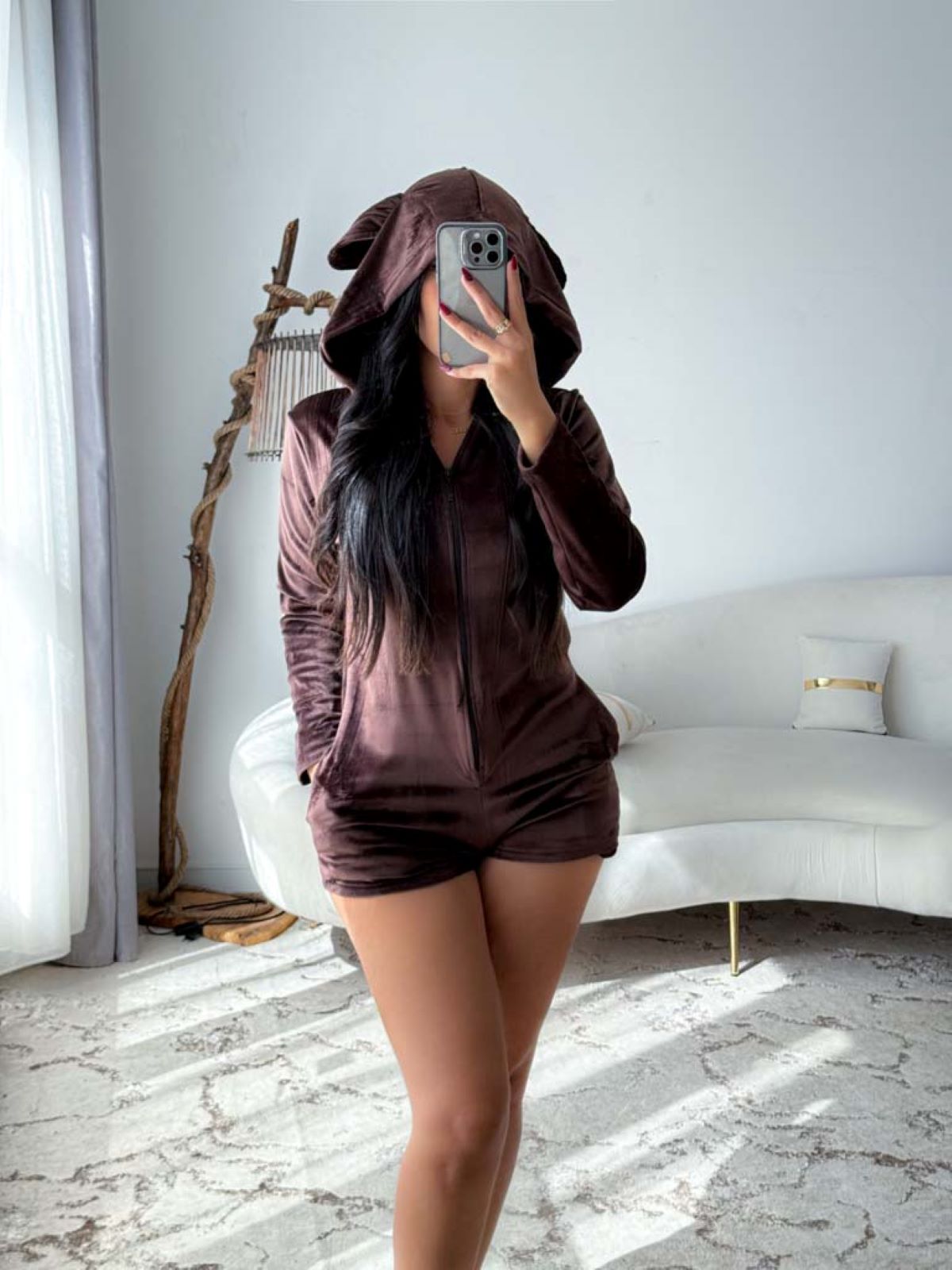 Combishort capuche soft marron LAPINE