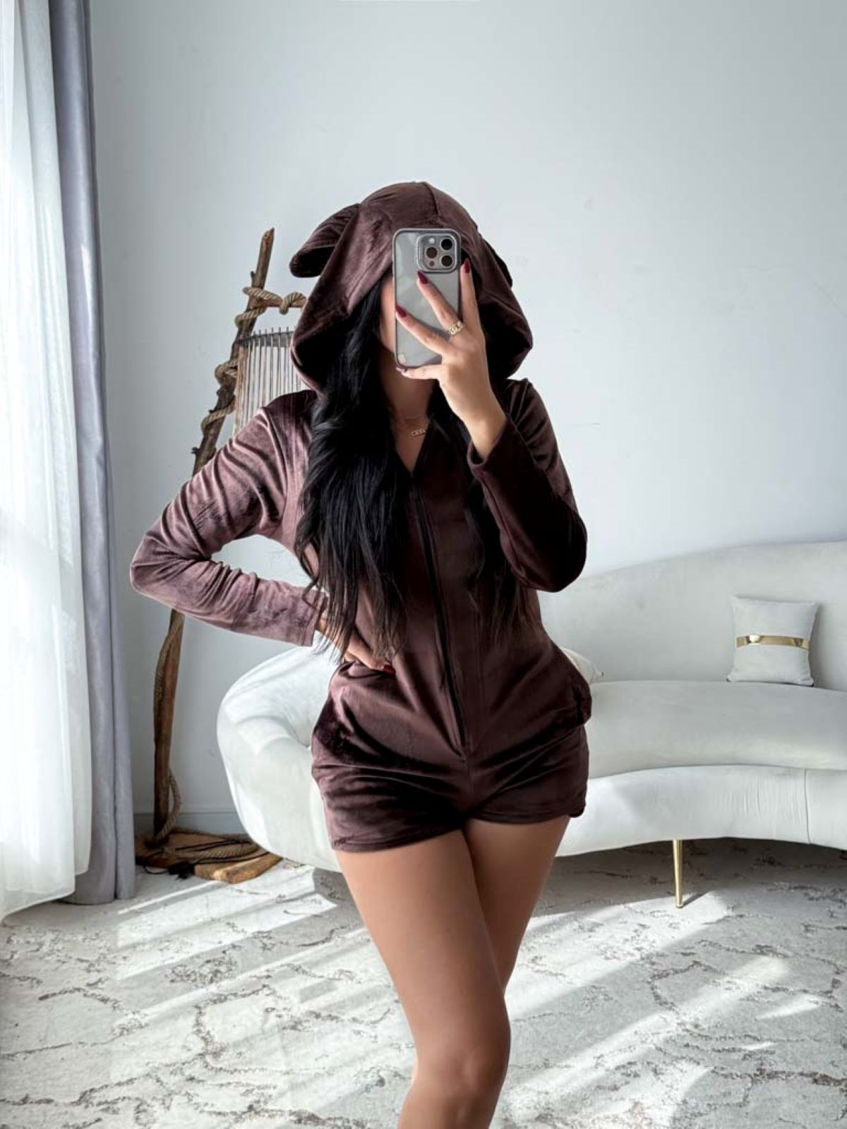 Combishort capuche soft marron LAPINE