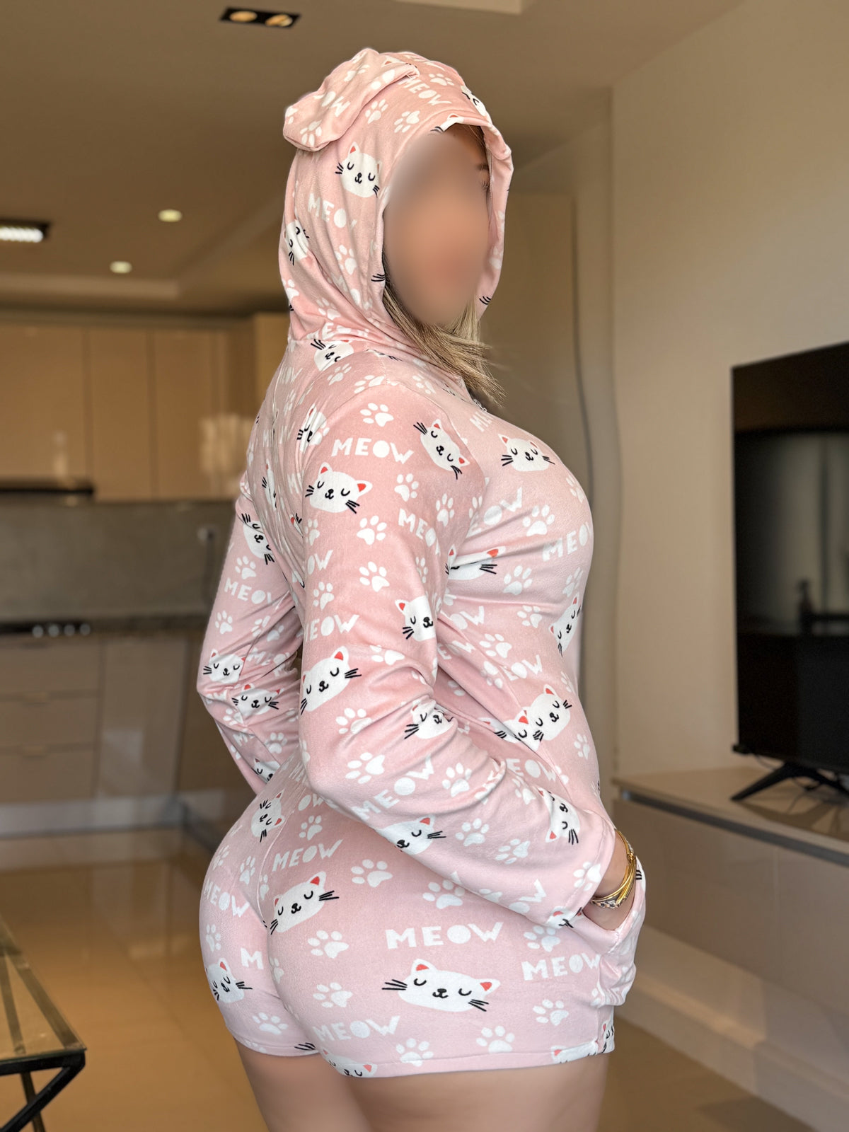 Combishort capuche soft rose CAT