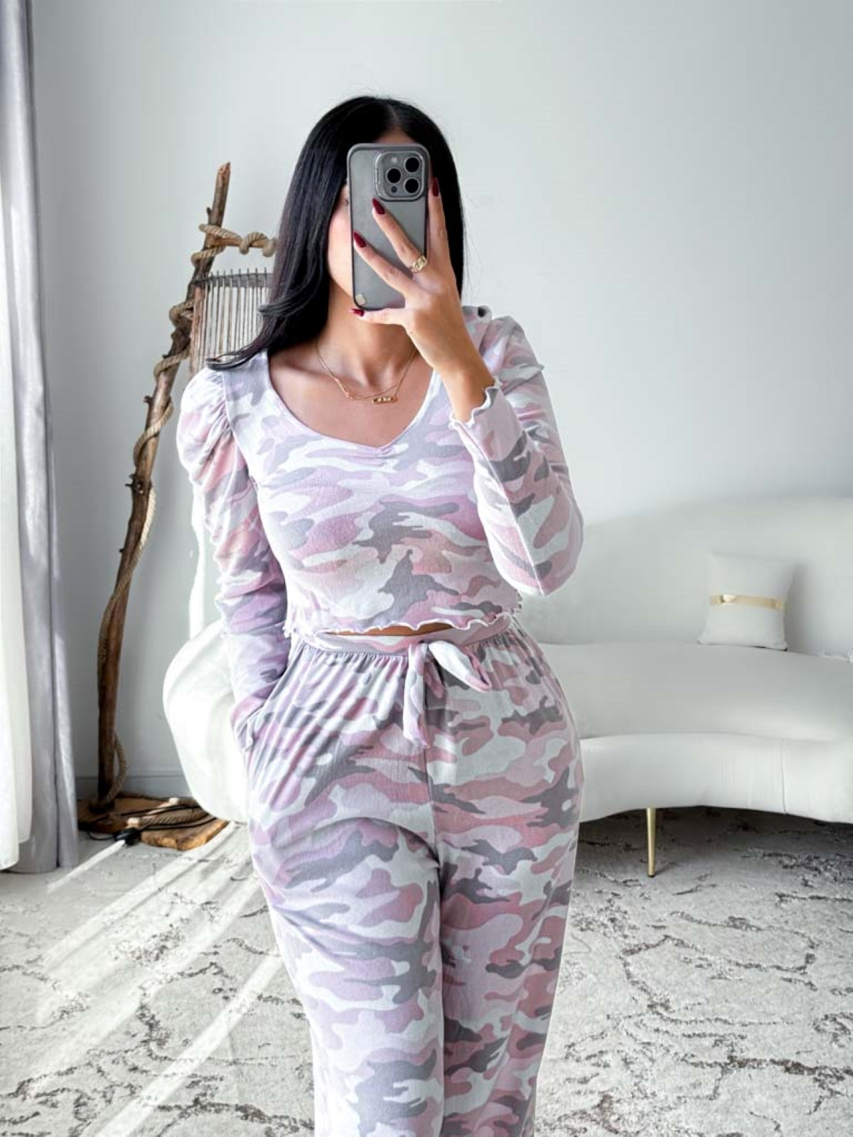 Pyjama crop-top rose gris para femme DEER