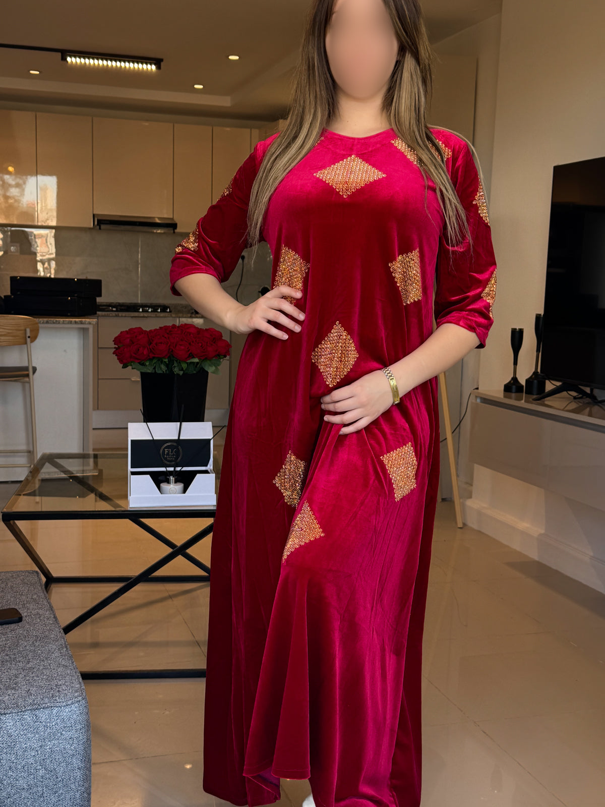 Jebba velours NAIRA rouge brillants