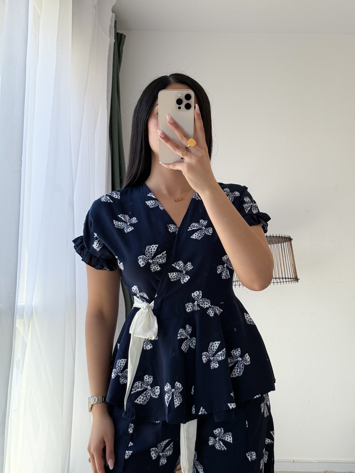 Pyjama cache-coeur bleu nuit Nœud papillon