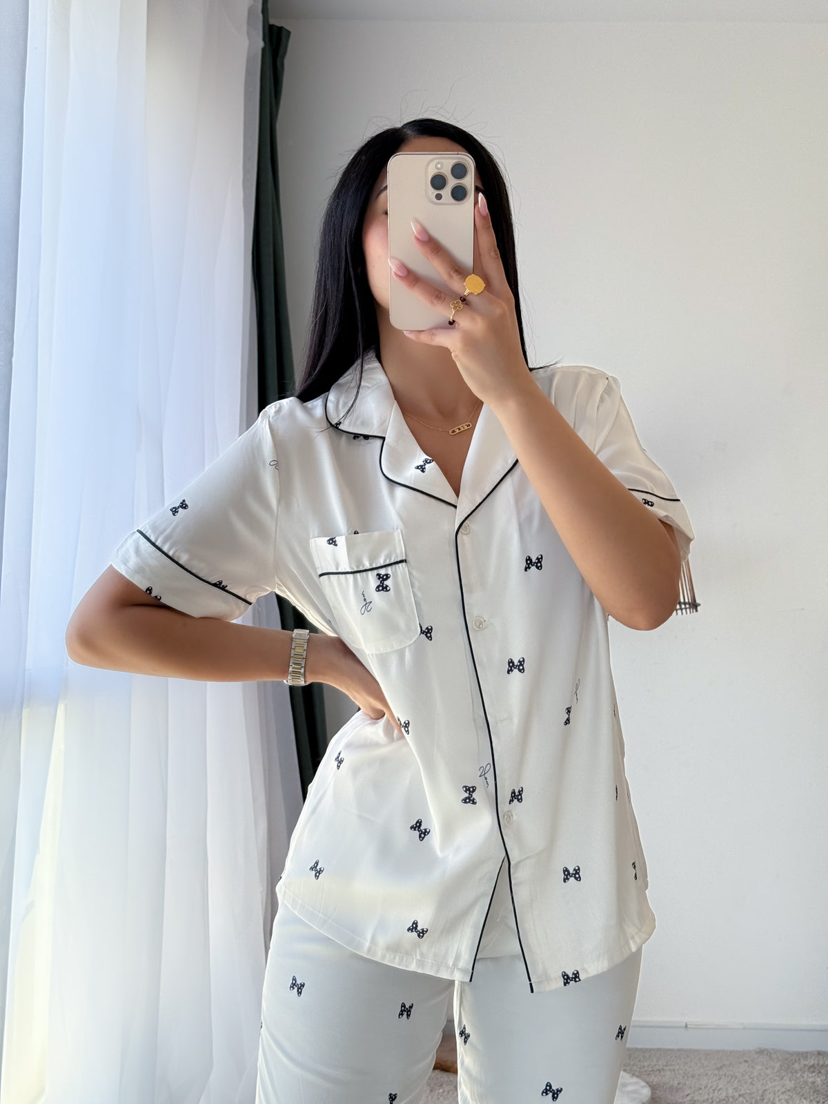 Pyjama demi manche NOEUD blanc MARIANA