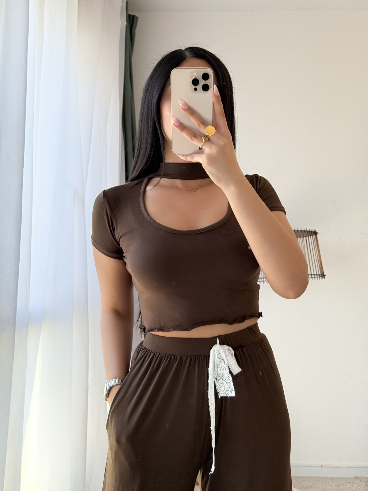 Pyjama crop-top marron femme GASP