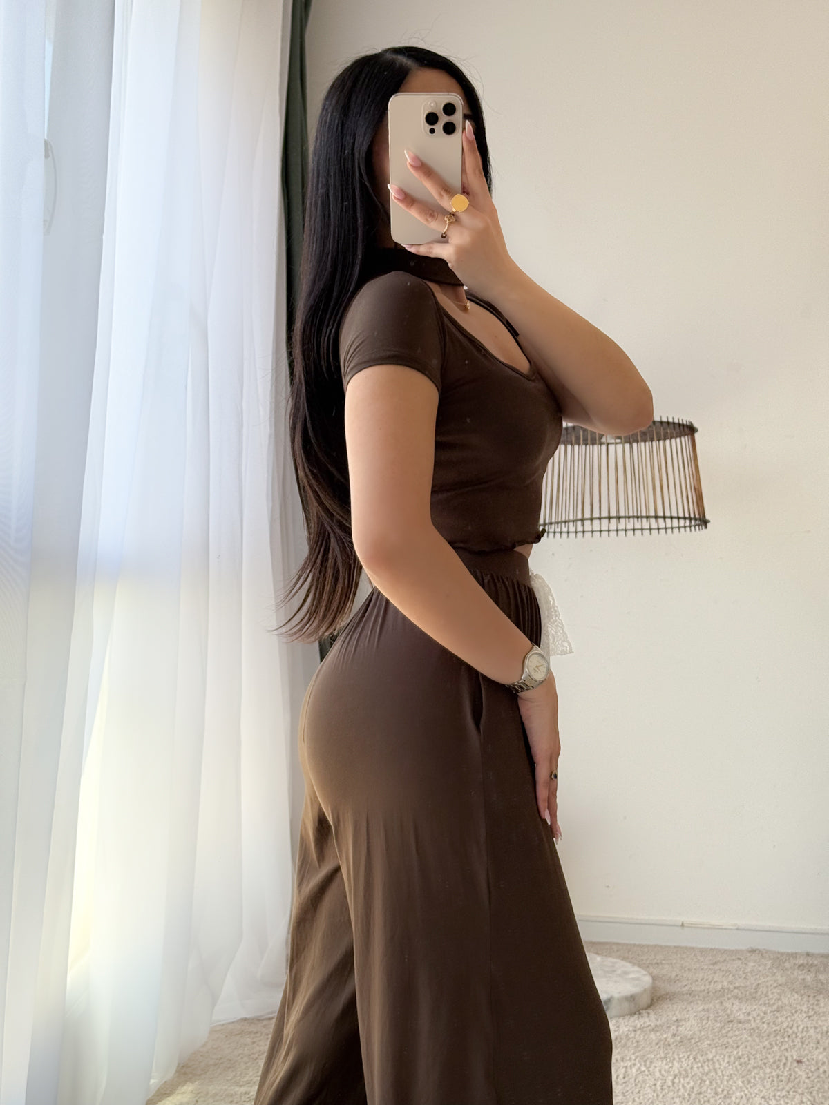 Pyjama crop-top marron femme GASP