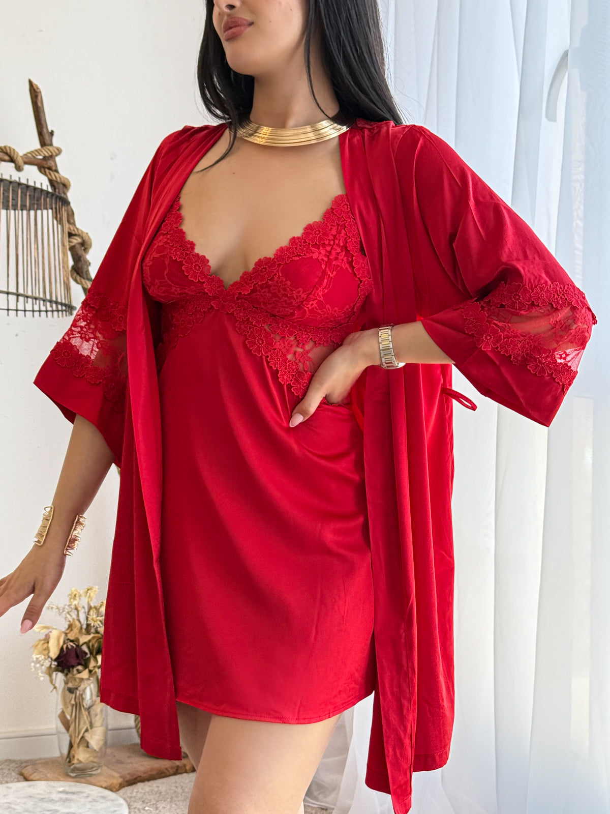 Ensemble 2 pièces nuisette rouge AURAVELLA