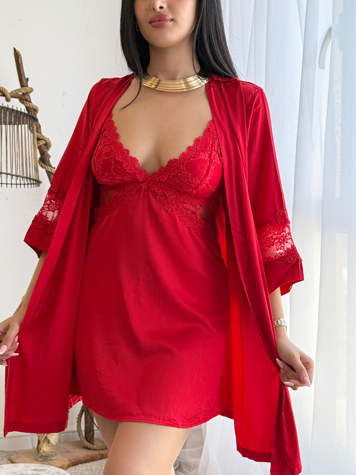 Ensemble 2 pièces nuisette rouge AURAVELLA