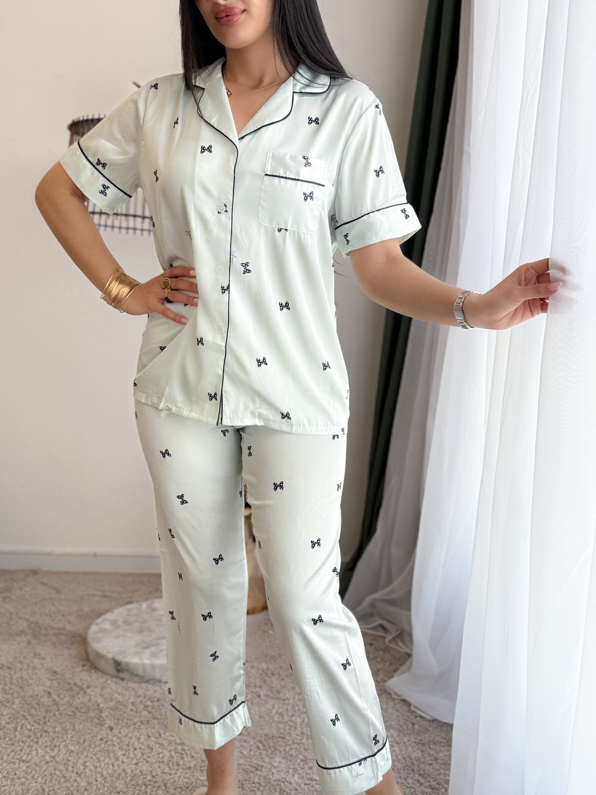 Pyjama demi manche NOEUD vert MARIANA