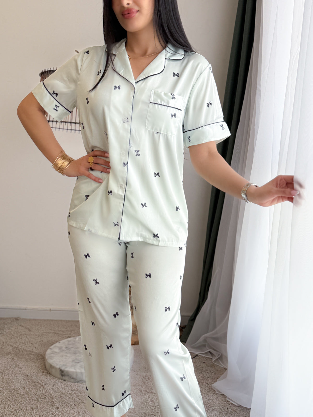 Pyjama demi manche NOEUD vert MARIANA