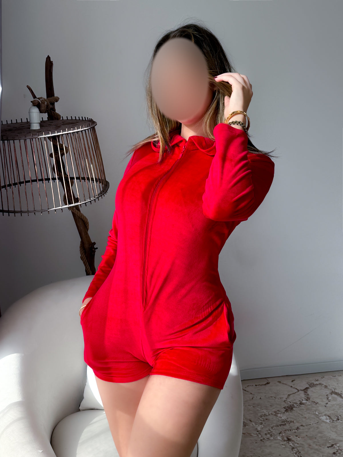 Combishort capuche soft rouge LAPINE