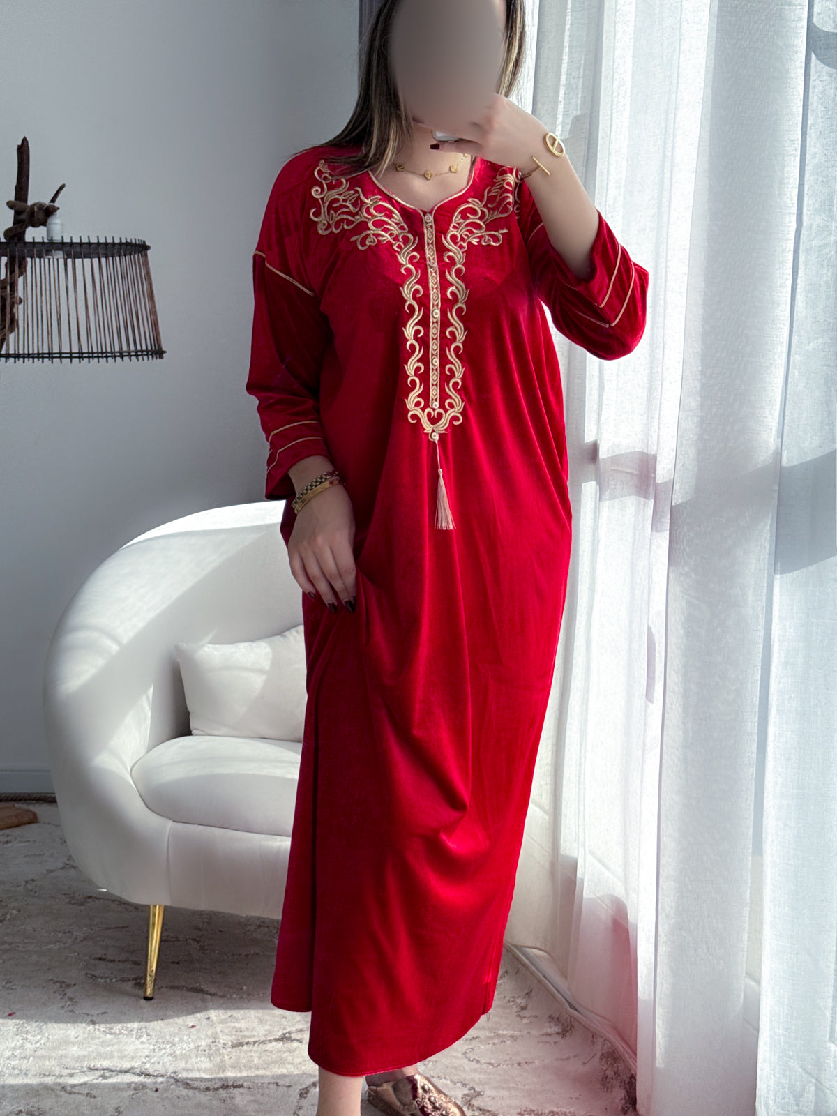 Robe d'hôtesse velours rouge CHAMES