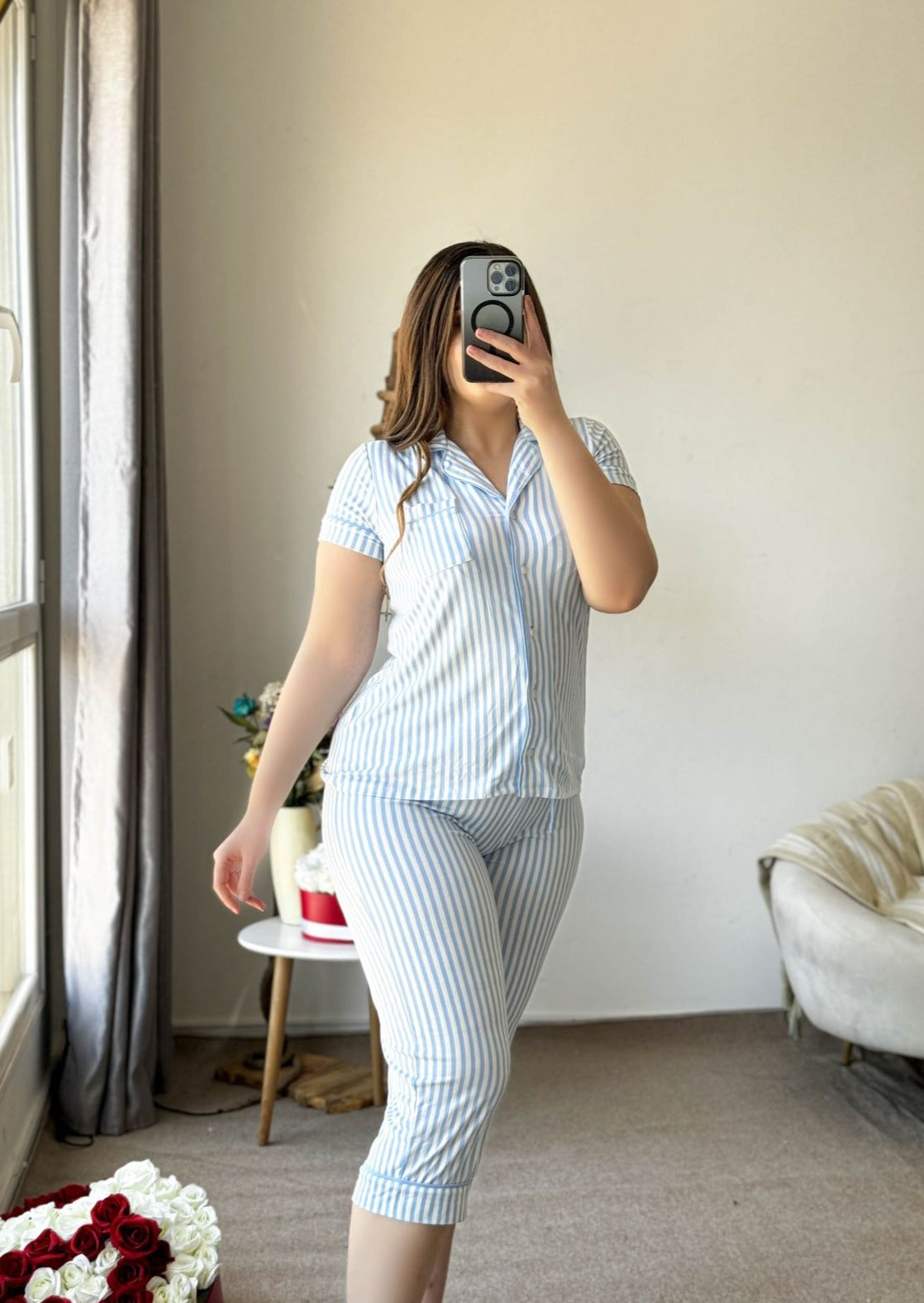 Pyjama demi manche bleu a rayures MADISON DORESS