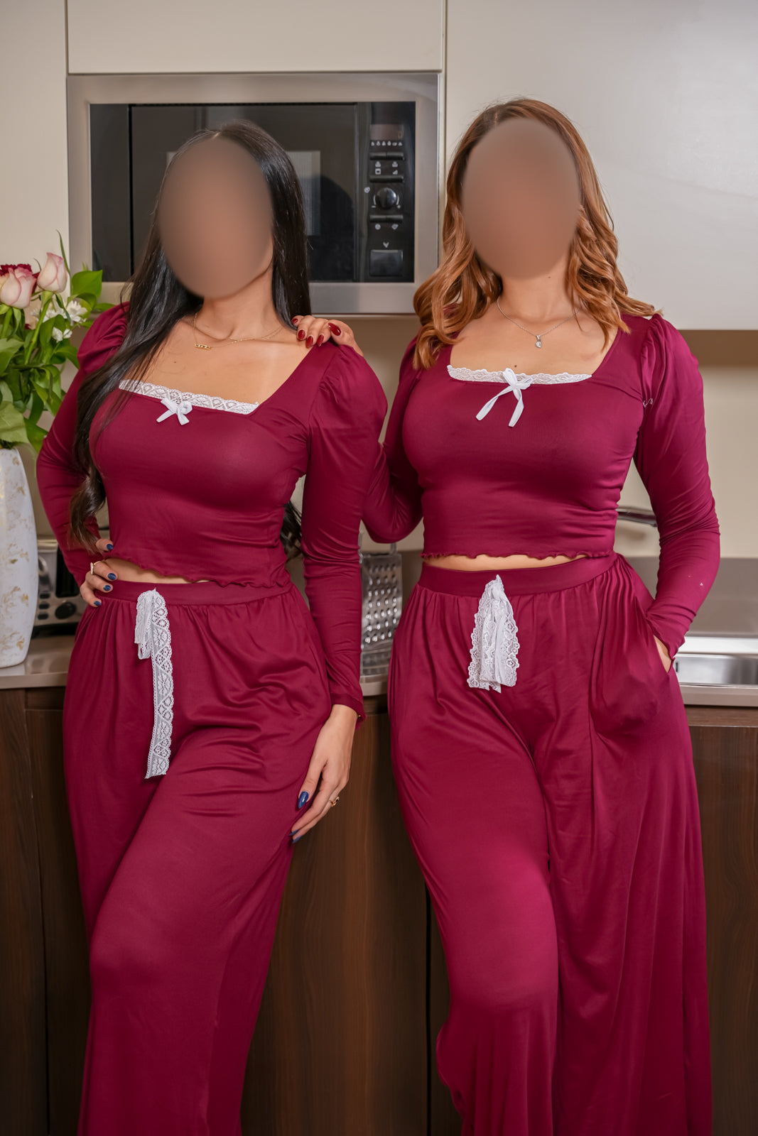 Pyjama crop-top bordeaux femme AMARANTE