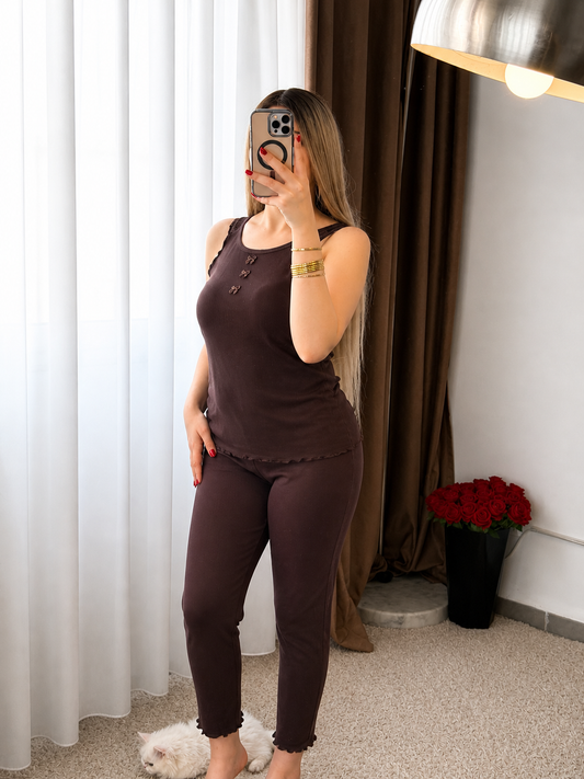 Pyjama pantalon NOEUD marron CARSSEN