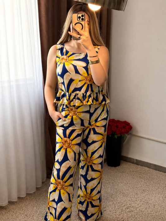 Pyjama pantalon jaune et bleu SARDA