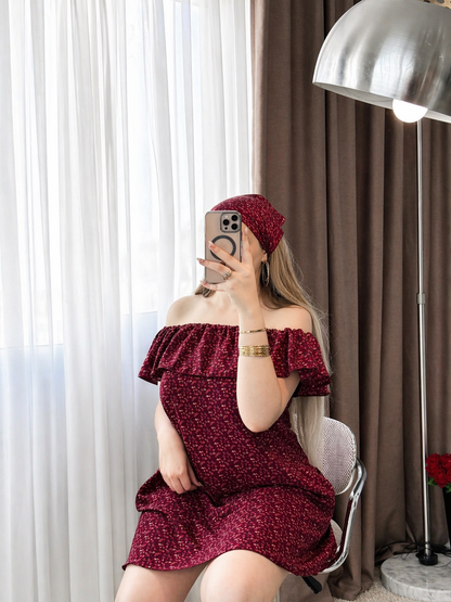 Robe 2 pièces courte à fleurs fond rouge SINATA