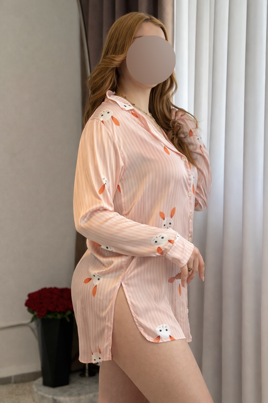 Chemise de nuit a rayure crevette motif BUNNY