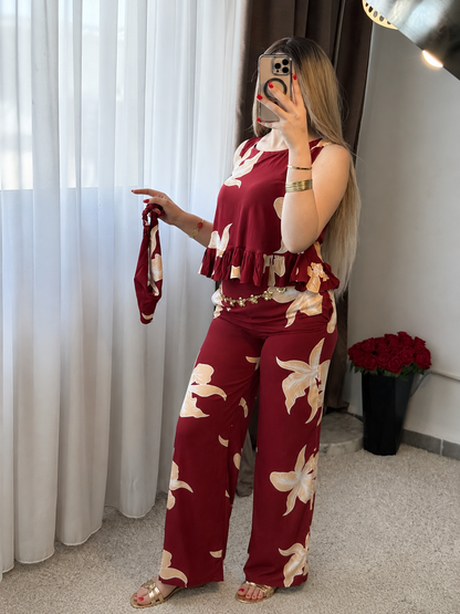 Pyjama pantalon a fleur bordeaux BALMA