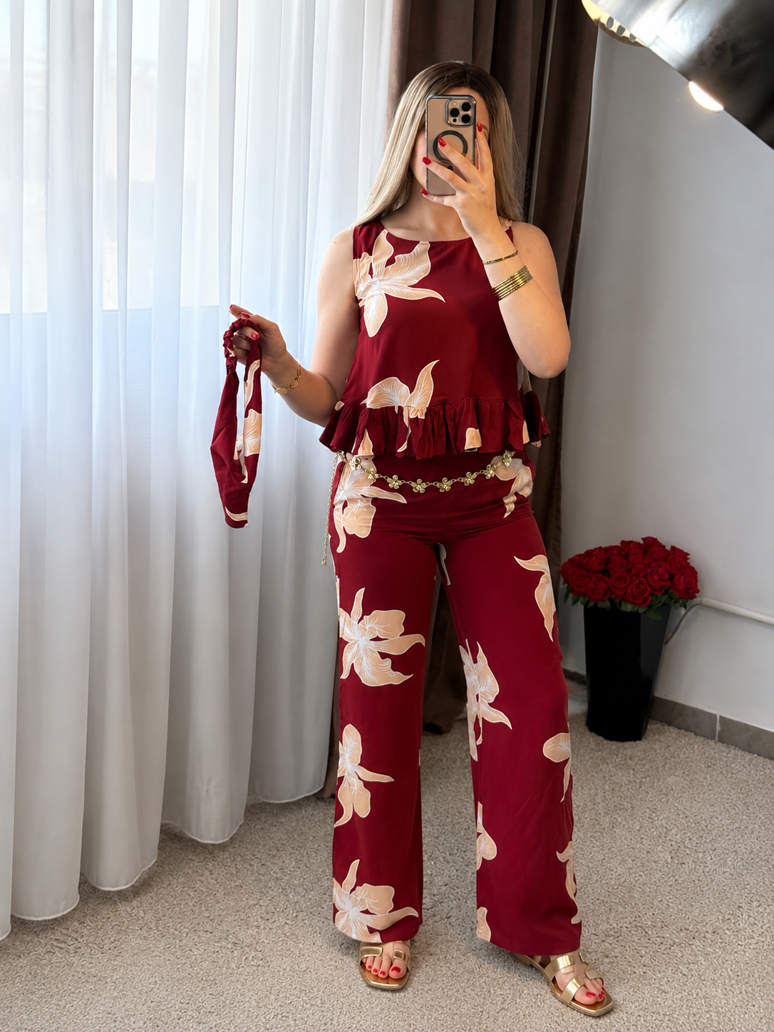 Pyjama pantalon a fleur bordeaux BALMA