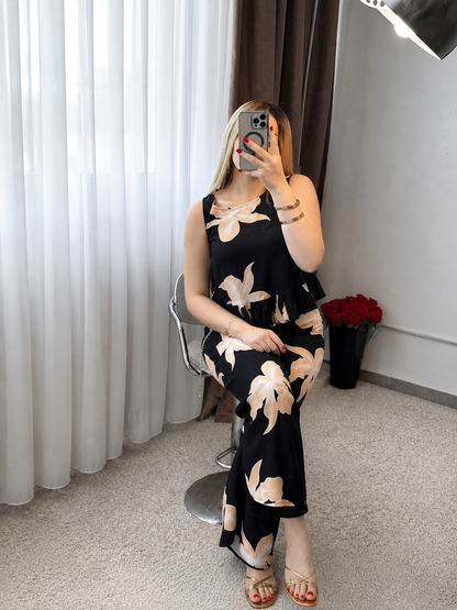 Pyjama pantalon a fleur noir BALMA