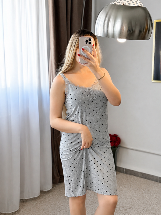 Robe nuisette dentelle motif a petit point gris FALLI