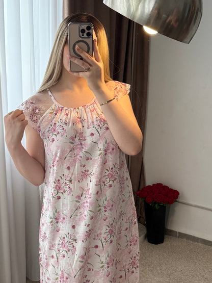 Robe nuisette blanc motif a fleur violet NISSA