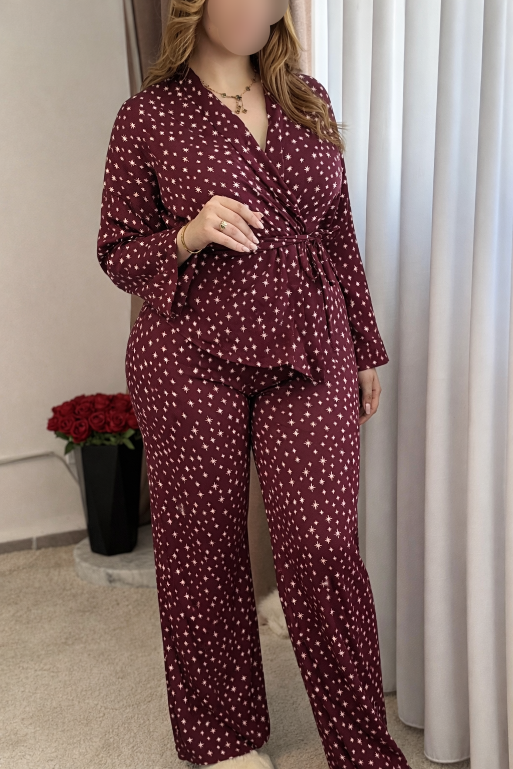 Ensemble 2 pièces motif STAR aubergine ELMAS