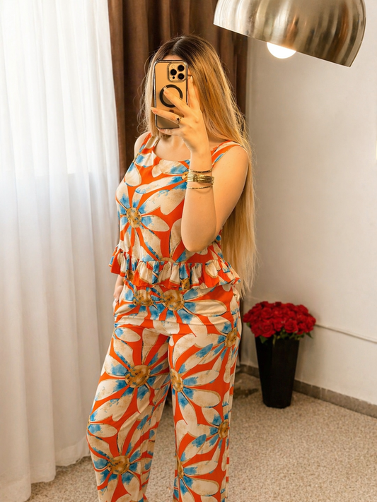 Pyjama pantalon bleu et orange SARDA