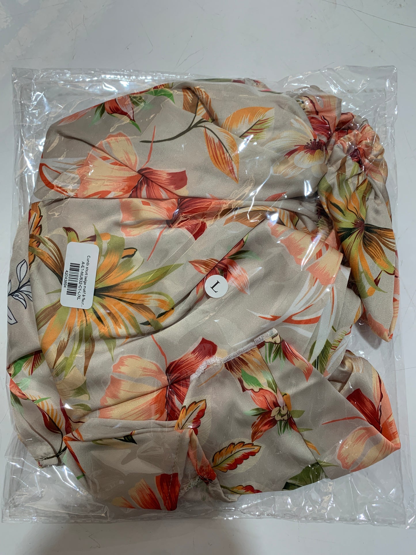 Combi short beige motif à fleurs orange LEVAI