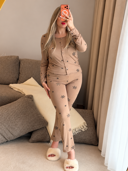 Pyjama manche long marron TRESSA