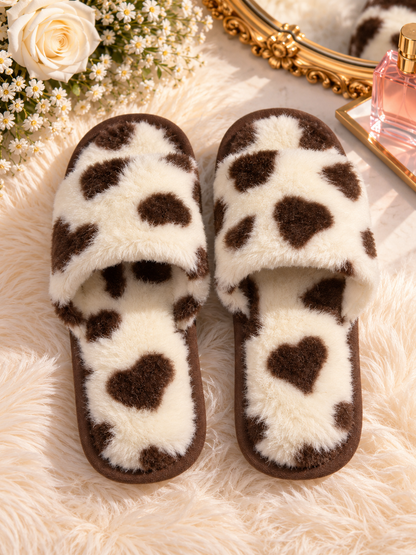 Pantoufles petits coeurs marron FONA