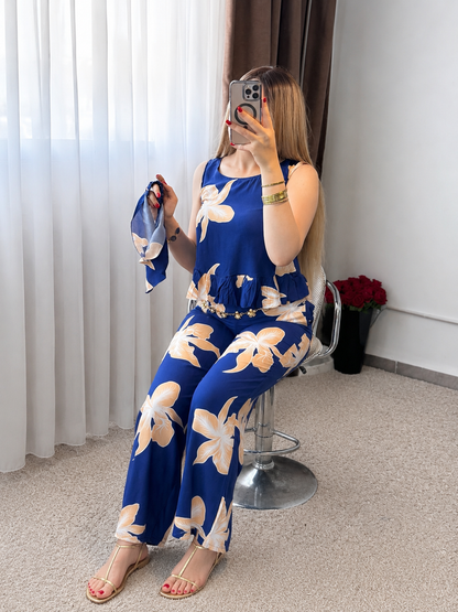 Pyjama pantalon a fleur bleu BALMA