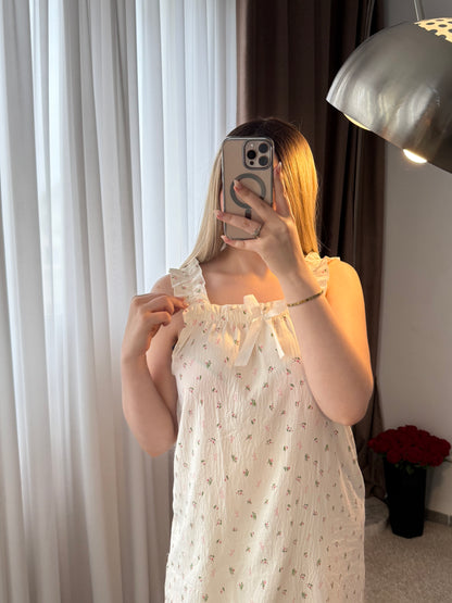 Robe nuisette beige a fleur ruban FAYI